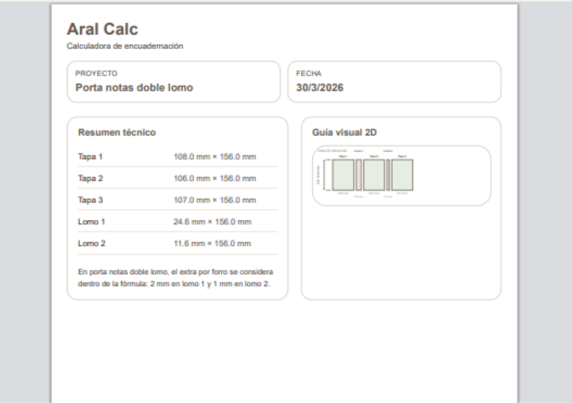 Imagen de apoyo con ficha técnica y referencia visual 2D de Aral Calc