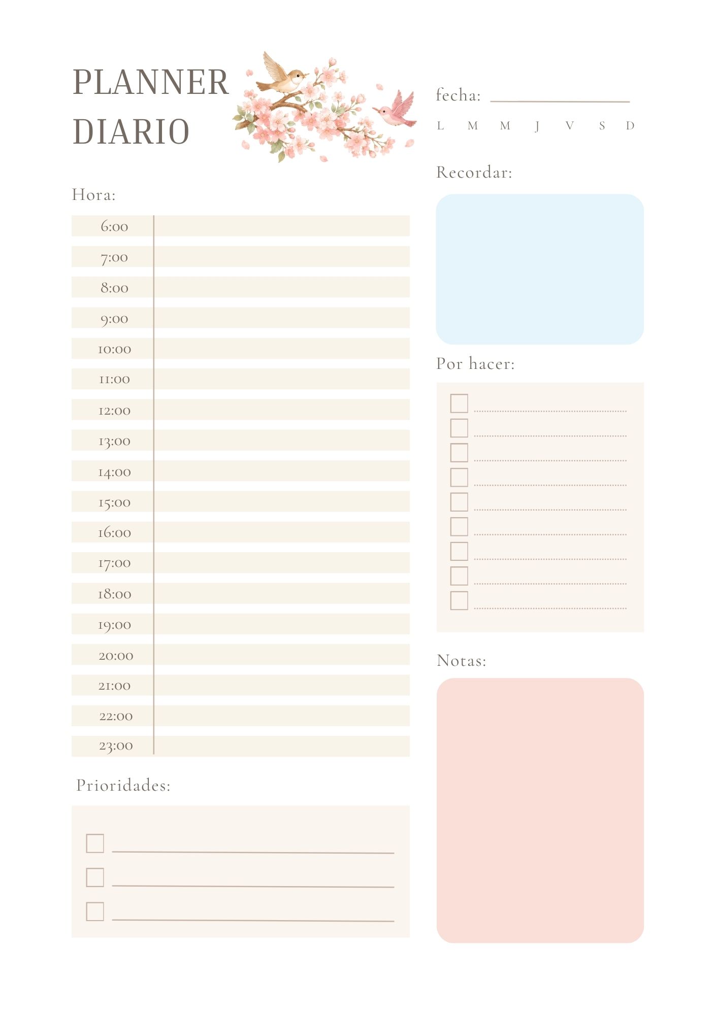 Plantilla editable de planner diario
